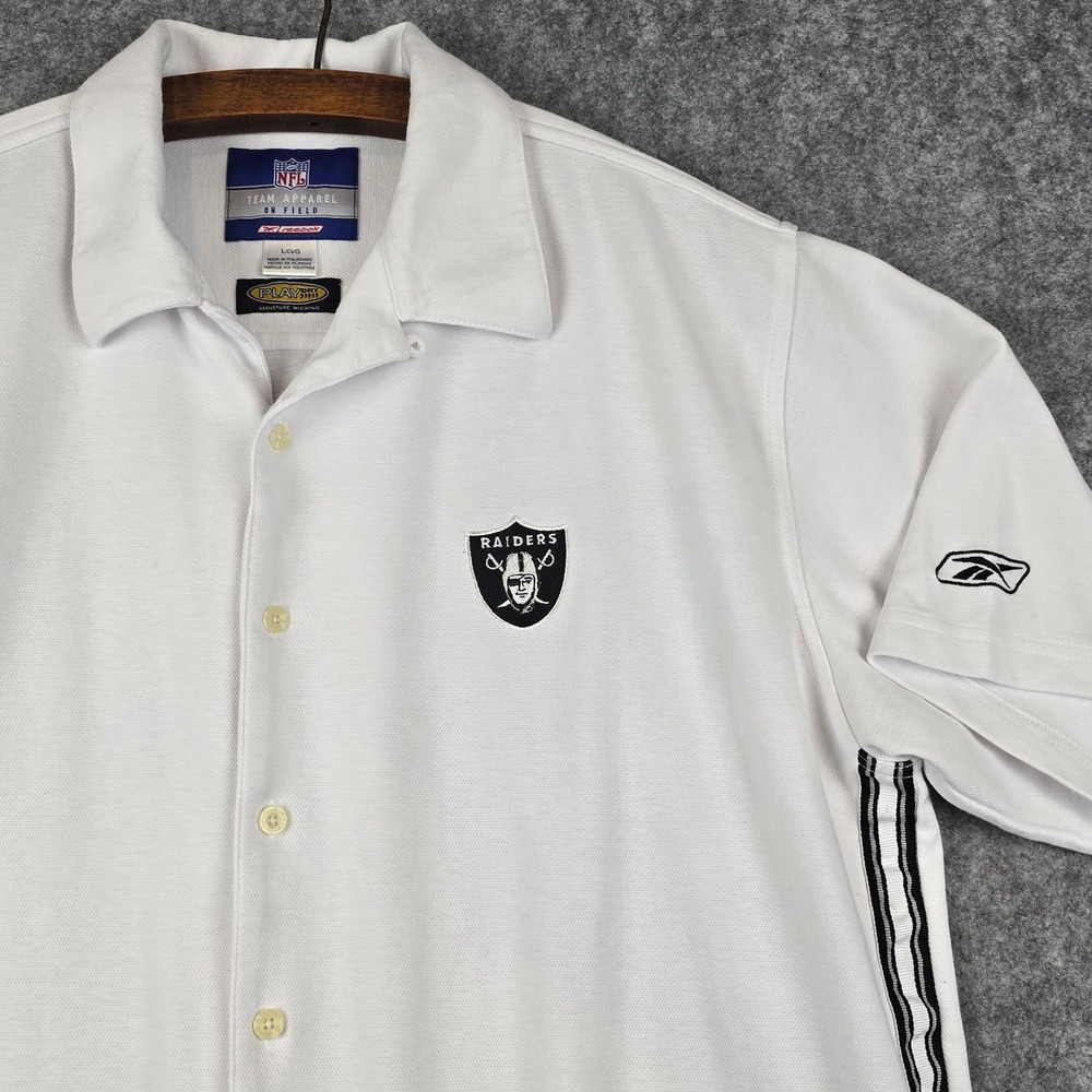 Reebok NFL Oakland Raiders White Button Down Shirt Mens Large PlayDry On Field - Picture 3 of 11